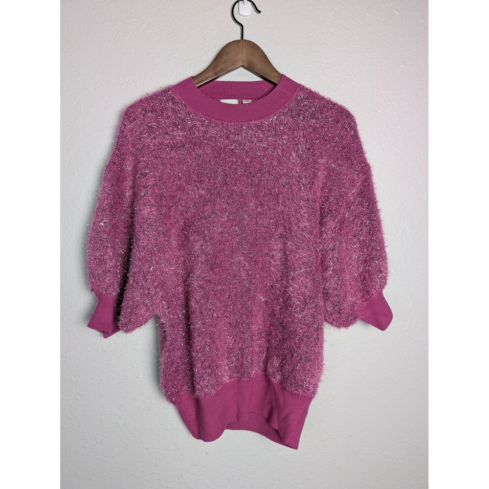 Maeve Sweater Womens Medium‎ Pink Pullover Open-Knit Balloon Sleeve Oversized